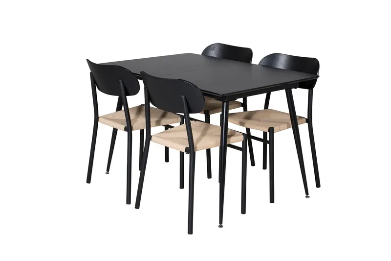 Polly Rektangulär Matgrupp 120 cm med 4 Silar Matstolar - svart/natur - Möbler - Bord & matgrupper - Matgrupper