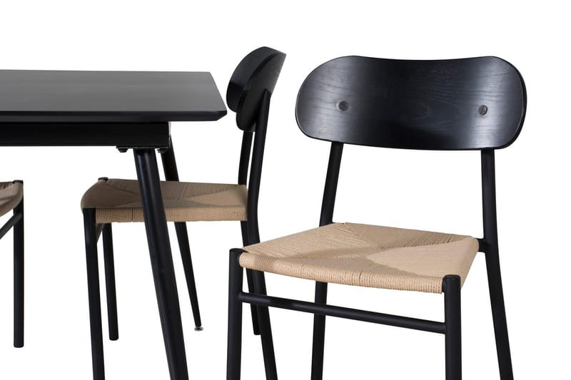 Polly Rektangulär Matgrupp 120 cm med 4 Silar Matstolar - svart/natur - Möbler - Bord & matgrupper - Matgrupper