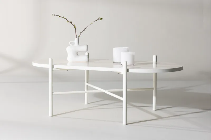 Pueblo 65,5 cm Ovalt Soffbord i Ljust Trä - Vit - Möbler - Bord & matgrupper - Soffbord