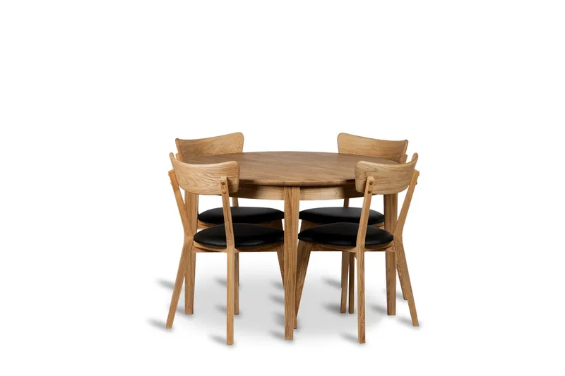 Rönne Förlängningsbar Matgrupp 110-150 cm Runt med 4 Eksjö Stolar i massivt trä, undefined