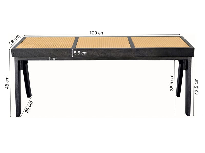 Ralvik Bänk 120 cm i rotting och massivt akaciaträ - svart rotting - Möbler - Bord & matgrupper - Matbord & köksbord