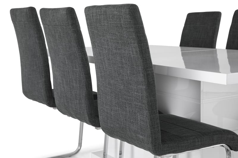 Ratliff Förlängningsbar Matgrupp 180 cm med 6 Cibus Stol - Vit/Grå/Krom - Möbler - Bord & matgrupper - Matgrupper