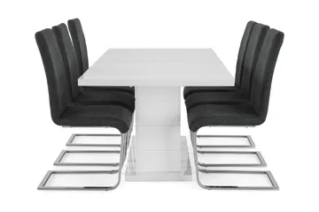 Ratliff Förlängningsbar Matgrupp 180 cm med 6 Cibus Stol - Vit/Grå/Krom - Möbler - Bord & matgrupper - Matgrupper