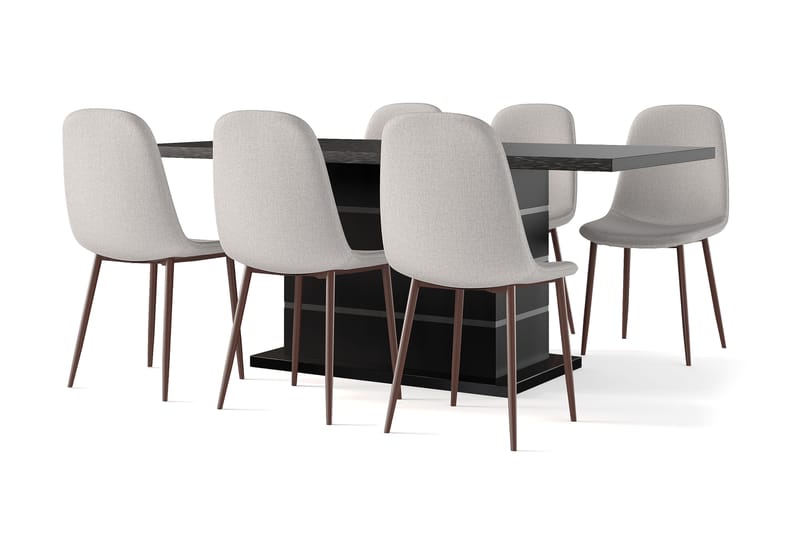 Ratliff Förlängningsbart Matbord 180/220 cm Svart +  6 st Nibe stol beige med valnöt ben, Svart/Beige