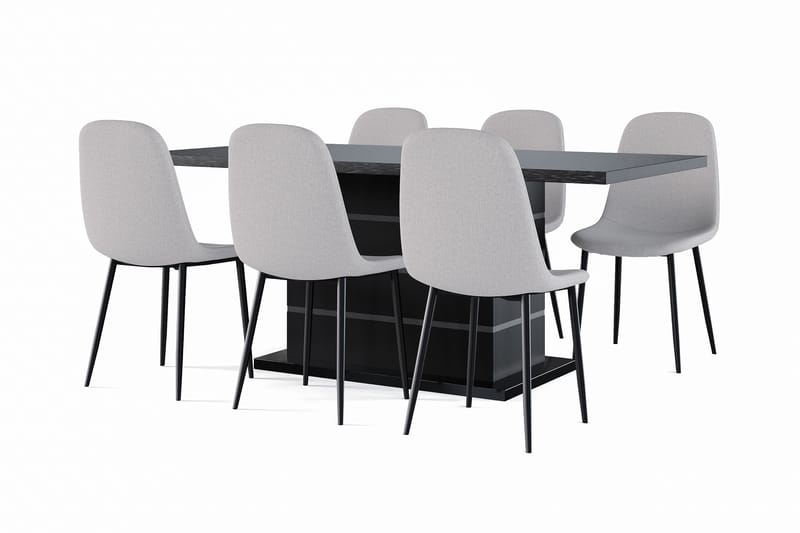 Ratliff Förlängningsbart Matbord 180/220 cm Svart +  6 st Nibe stol grå med svarta ben, Svart/Grå