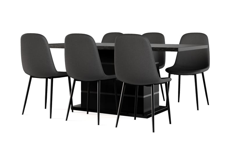 Ratliff Förlängningsbart Matbord 180/220 cm Svart +  6 st Nibe stol svart med svarta ben, Svart
