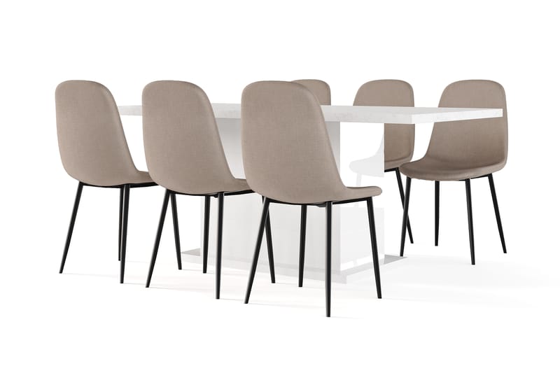 Ratliff Matbord 180 cm Förlängningsbart med illäggsskiva +  6 st Nibe stol brun med svarta ben, Vit/Brun