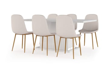 Ratliff Matbord 180 cm Förlängningsbart med illäggsskiva +  6 st Nibe stol beige med ek ben - Vit/Beige - Möbler - Bord & matgrupper - Matgrupper