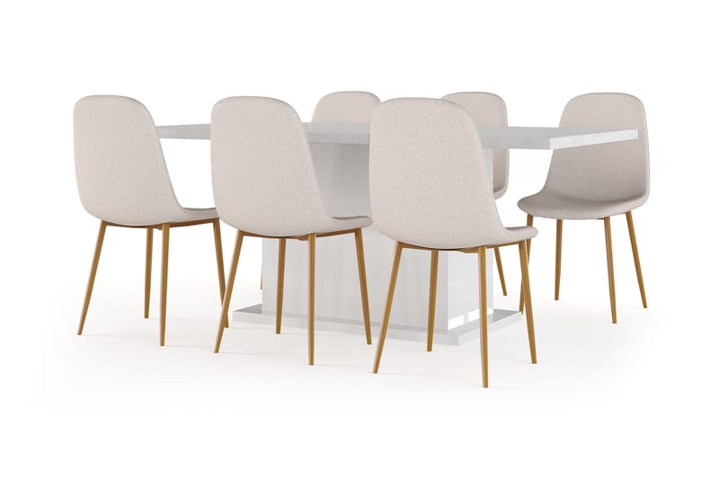 Ratliff Matbord 180 cm Förlängningsbart med illäggsskiva +  6 st Nibe stol beige med ek ben - Vit/Beige - Möbler - Bord & matgrupper - Matgrupper