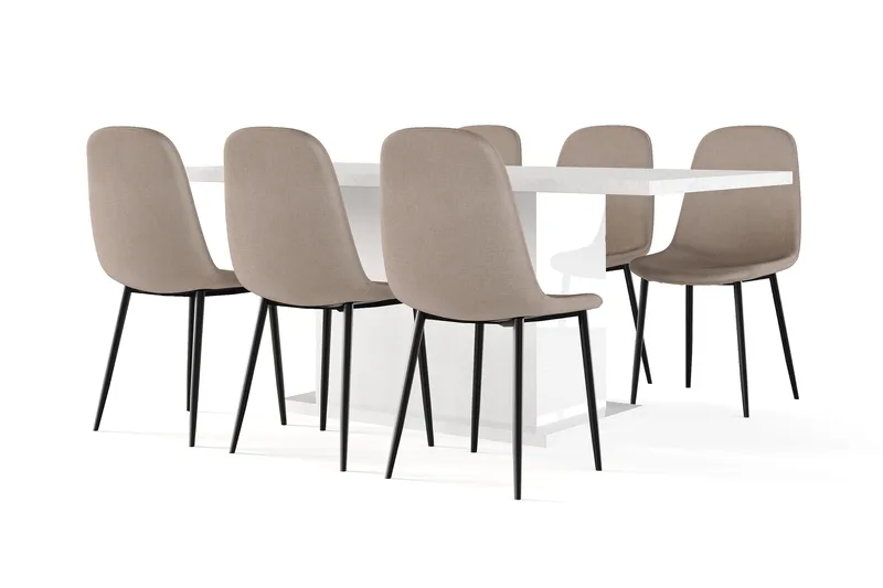Ratliff Matbord 180 cm Förlängningsbart med illäggsskiva +  6 st Nibe stol brun med svarta ben - Vit/Brun - Möbler - Bord & matgrupper - Matgrupper