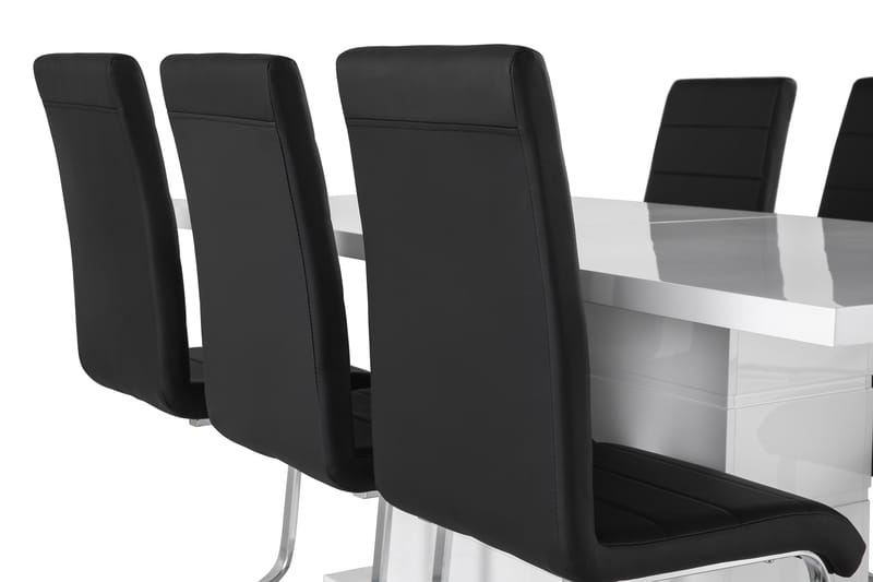 Ratliff Matgrupp 180 cm + 6 Stolar Förlängningsbart med illäggsskiva - Vit/Svart Pu/Krom - Möbler - Bord & matgrupper - Matgrupper