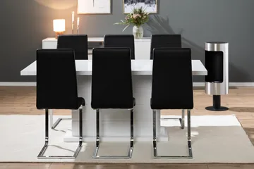 Ratliff Matgrupp 180 cm + 6 Stolar Förlängningsbart med illäggsskiva - Vit/Svart Pu/Krom - Möbler - Bord & matgrupper - Matgrupper