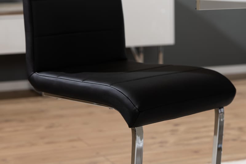 Ratliff Matgrupp 180 cm + 6 Stolar Förlängningsbart med illäggsskiva - Vit/Svart Pu/Krom - Möbler - Bord & matgrupper - Matgrupper