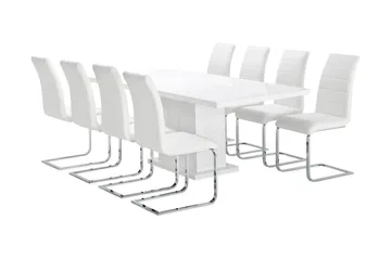 Ratliff Matgrupp 180 cm + 8 Sorado Stol - Vit/Krom - Möbler - Bord & matgrupper - Matgrupper