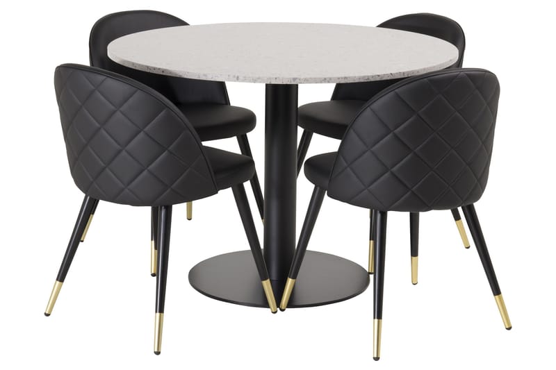 Razzia Matgrupp 106 cm Rund med 4 Velvet stolar - Svart/Guld - Möbler - Bord & matgrupper - Matgrupper