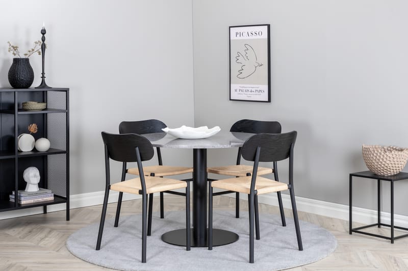 Razzia Matgrupp 106 cm Rund med 4 Polly stolar - Svart - Möbler - Bord & matgrupper - Matgrupper