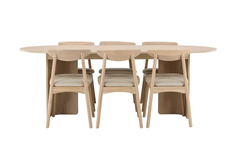 Rektangulär Matgrupp Tyresö 220 cm med 6 Ven Stolar - Natur/whitewash - Möbler - Bord & matgrupper - Matgrupper