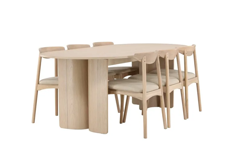 Rektangulär Matgrupp Tyresö 220 cm med 6 Ven Stolar - Natur/whitewash - Möbler - Bord & matgrupper - Matgrupper