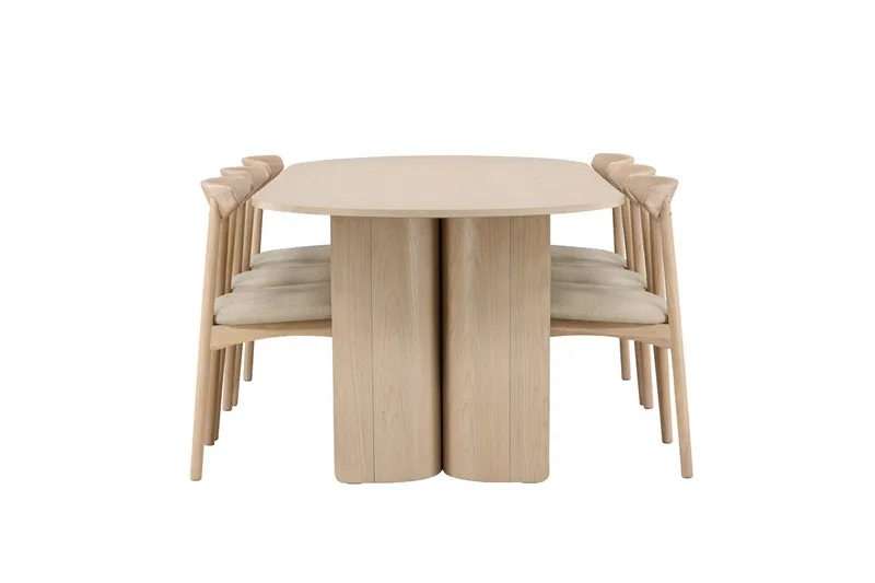Rektangulär Matgrupp Tyresö 220 cm med 6 Ven Stolar - Natur/whitewash - Möbler - Bord & matgrupper - Matgrupper