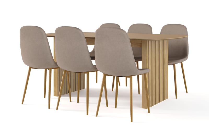 Richeto Matbord 180 cm ek +  6 st Nibe stol brun med ek ben, Ek