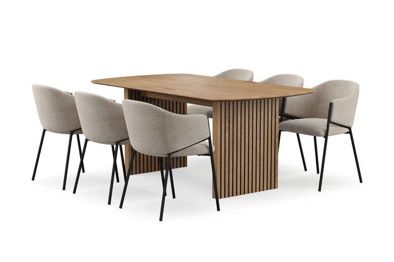 Richeto Matbord 180 cm med 6 Filip Matstolar - Naturlig finish / Taupe Bouclé - Möbler - Bord & matgrupper - Matgrupper