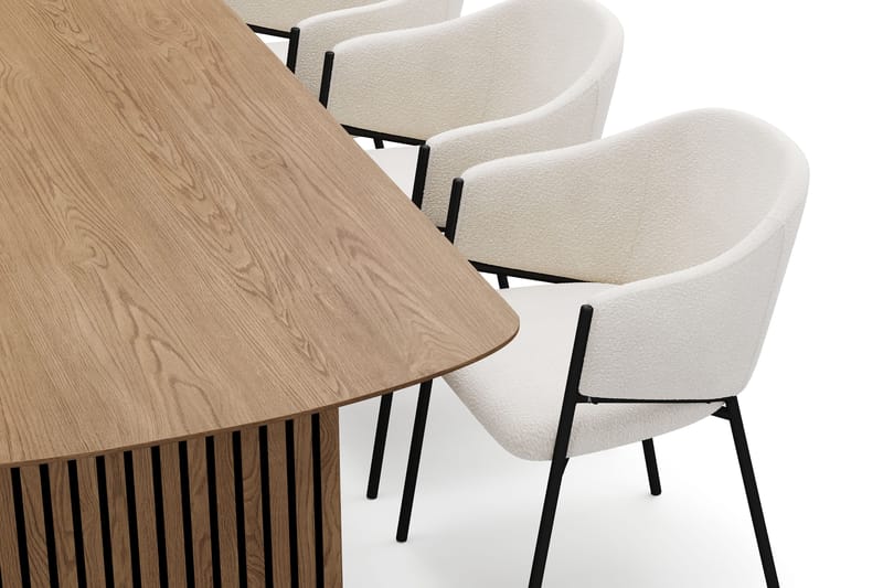 Richeto Matbord 180 cm med 6 Filip Matstolar - Naturlig finish / Vit Bouclé - Möbler - Bord & matgrupper - Matgrupper