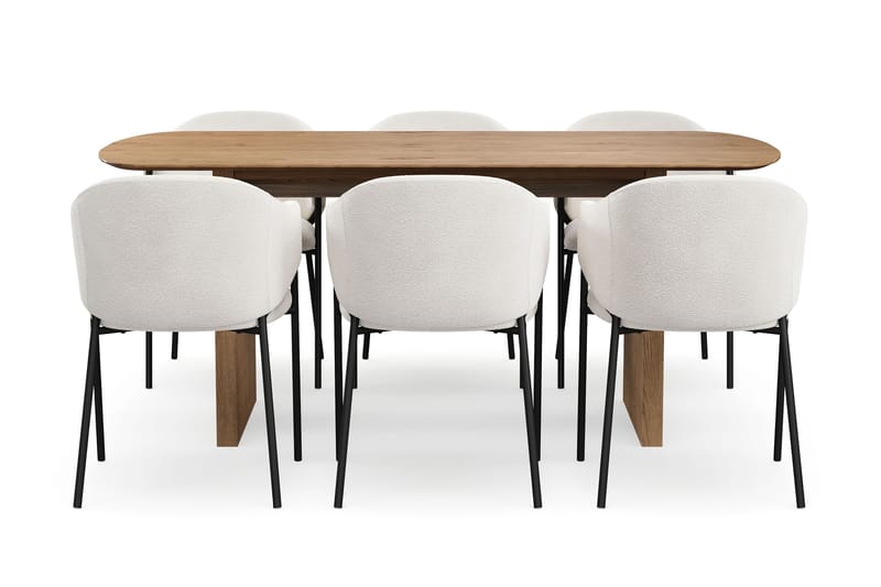 Richeto Matbord 180 cm med 6 Filip Matstolar - Naturlig finish / Vit Bouclé - Möbler - Bord & matgrupper - Matgrupper