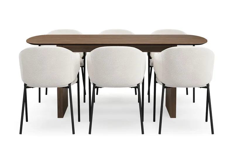 Richeto Matbord 180 cm med 6 Filip Matstolar - Rökt ek / Vit Bouclé - Möbler - Bord & matgrupper - Matgrupper