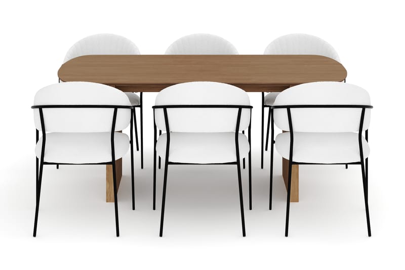 Richeto Matbord 180 cm med 6 Karol Matstolar - Naturlig finish / Vit Bouclé - Möbler - Bord & matgrupper - Matgrupper