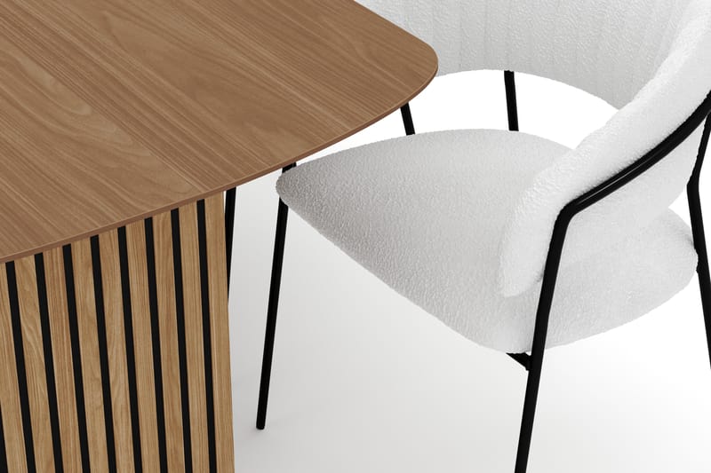 Richeto Matbord 180 cm med 6 Karol Matstolar - Naturlig finish / Vit Bouclé - Möbler - Bord & matgrupper - Matgrupper