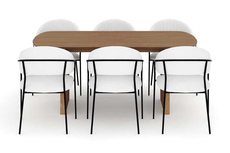 Richeto Matbord 180 cm med 6 Karol Matstolar - Naturlig finish / Vit Bouclé - Möbler - Bord & matgrupper - Matgrupper