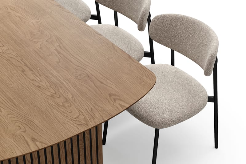 Richeto Matbord 180 cm med 6 Lucy Matstolar - Naturlig finish / Greige Bouclé / Metallben Svart - Möbler - Bord & matgrupper - Matgrupper