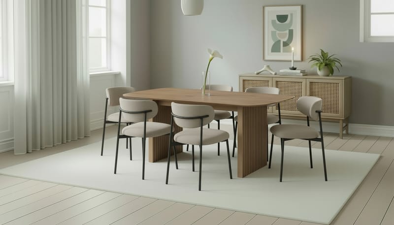 Richeto Matbord 180 cm med 6 Lucy Matstolar - Naturlig finish / Greige Bouclé / Metallben Svart - Möbler - Bord & matgrupper - Matgrupper