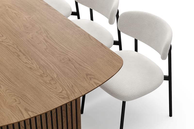Richeto Matbord 180 cm med 6 Lucy Matstolar - Naturlig finish / Vit Bouclé / Metallben Svart - Möbler - Bord & matgrupper - Matgrupper
