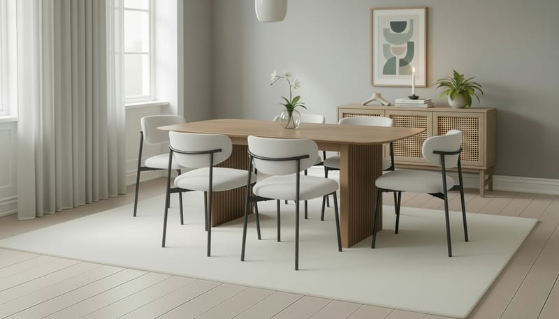 Richeto Matbord 180 cm med 6 Lucy Matstolar - Naturlig finish / Vit Bouclé / Metallben Svart - Möbler - Bord & matgrupper - Matgrupper