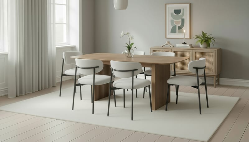 Richeto Matbord 180 cm med 6 Lucy Matstolar - Naturlig finish / Vit Bouclé / Metallben Svart - Möbler - Bord & matgrupper - Matgrupper