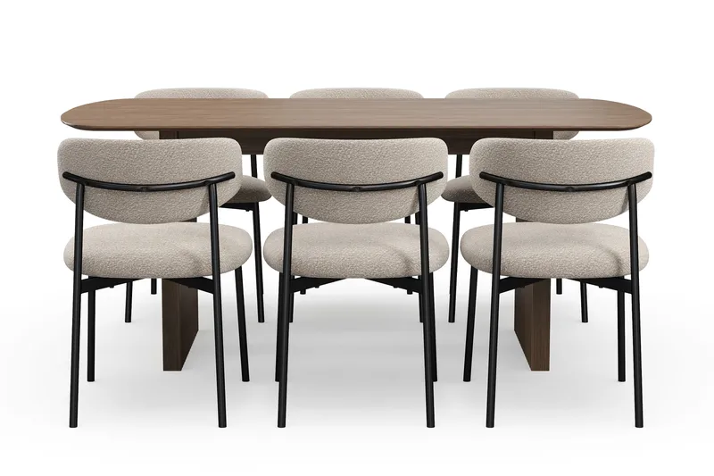 Richeto Matbord 180 cm med 6 Lucy Matstolar - Rökt ek / Greige Bouclé - Möbler - Bord & matgrupper - Matgrupper