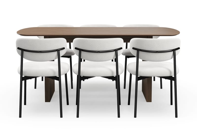Richeto Matbord 180 cm med 6 Lucy Matstolar - Rökt ek / Vit Bouclé - Möbler - Bord & matgrupper - Matgrupper