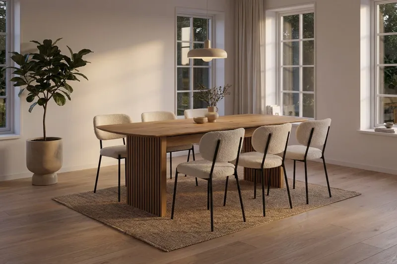 Richeto Matbord 180 cm med 6 st Gemmiano Stolar i Teddy - Brun, Vit - Möbler - Bord & matgrupper - Matgrupper