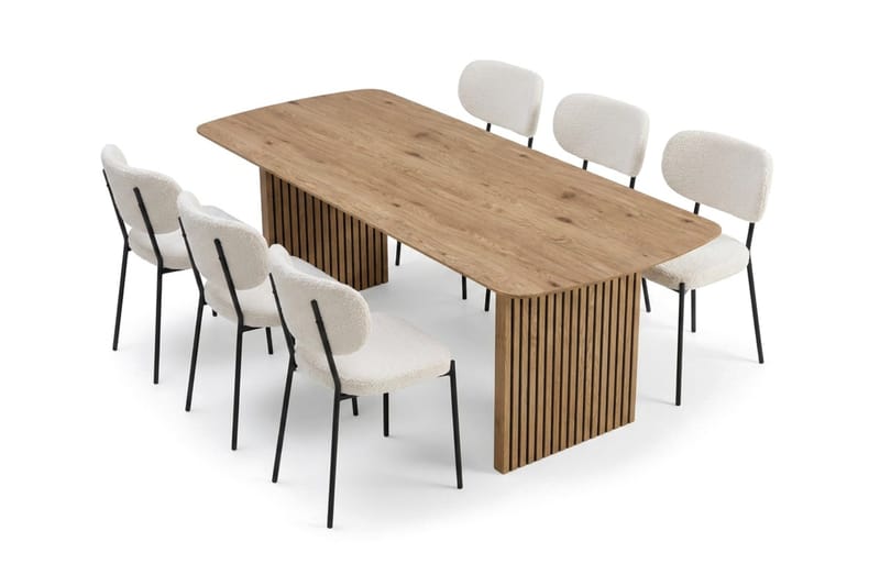 Richeto Matbord 180 cm med 6 st Gemmiano Stolar i Teddy - Brun, Vit - Möbler - Bord & matgrupper - Matgrupper