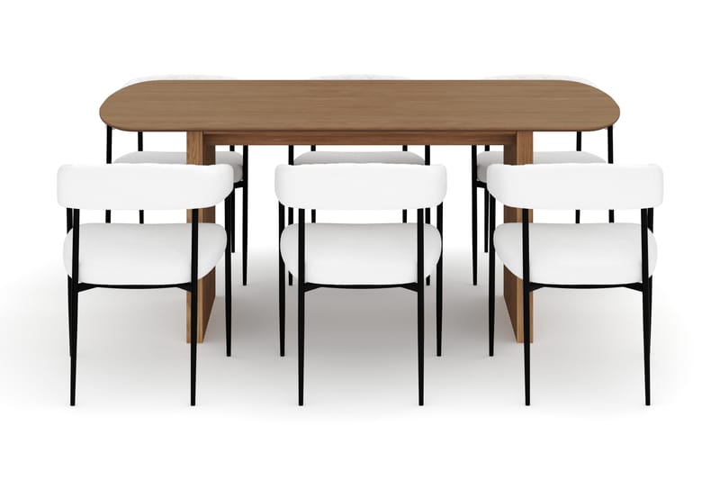Richeto Matbord 180 cm med 6 Velma Matstolar - Naturlig finish / Vit Bouclé - Möbler - Bord & matgrupper - Matgrupper