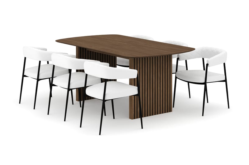 Richeto Matbord 180 cm med 6 Velma Matstolar, Rökt ek / Vit Bouclé