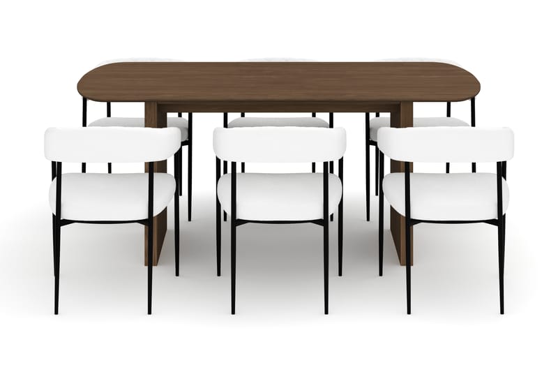 Richeto Matbord 180 cm med 6 Velma Matstolar - Rökt ek / Vit Bouclé - Möbler - Bord & matgrupper - Matgrupper