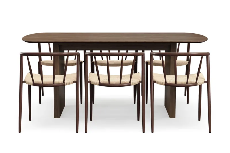 Richeto Matbord 180 cm med 6 Winston Matstolar - Rökt ek / Beige / Metallben Rökt ek - Möbler - Bord & matgrupper - Matgrupper