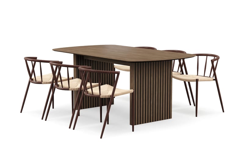 Richeto Matbord 180 cm med 6 Winston Matstolar, Rökt ek / Beige / Metallben Rökt ek