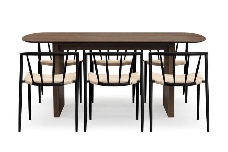 Richeto Matbord 180 cm med 6 Winston Matstolar - Rökt ek / Beige / Metallben Svart - Möbler - Bord & matgrupper - Matgrupper