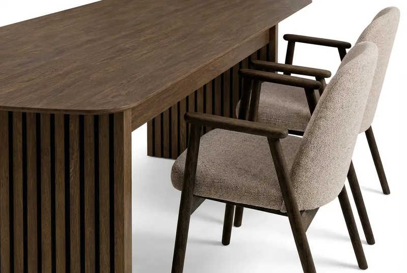 Richeto Matbord 180 cm Rökt Ek med 4 Reciclar Matstolar - Rökt ek/Greige - Möbler - Bord & matgrupper - Matgrupper