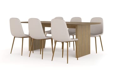Richeto Matbord 210 cm ek +  6 st Nibe stol beige med ek ben - Ek - Möbler - Bord & matgrupper - Matgrupper