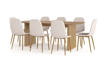 Richeto Matbord 210 cm ek +  8 st Nibe stol beige med ek ben - Natur/Beige - Möbler - Bord & matgrupper - Matgrupper