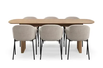 Richeto Matbord 210 cm med 6 Filip Matstolar - Naturlig finish / Taupe Bouclé - Möbler - Bord & matgrupper - Matgrupper
